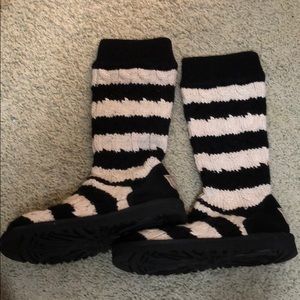 Black and White Striped Knitted Ugg Boots